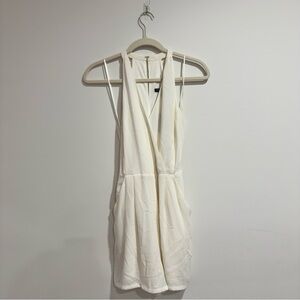 Express Cream Sleeveless Cross Front Romper with Tie Waist
